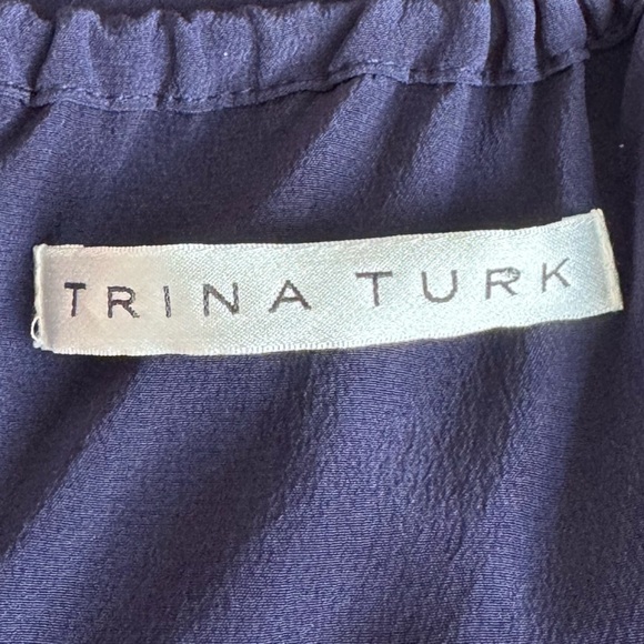 Trina Turk Kearney Silk Hi-Low Fringe Midi Dress in Navy Blue Size: 6 - Picture 8 of 9